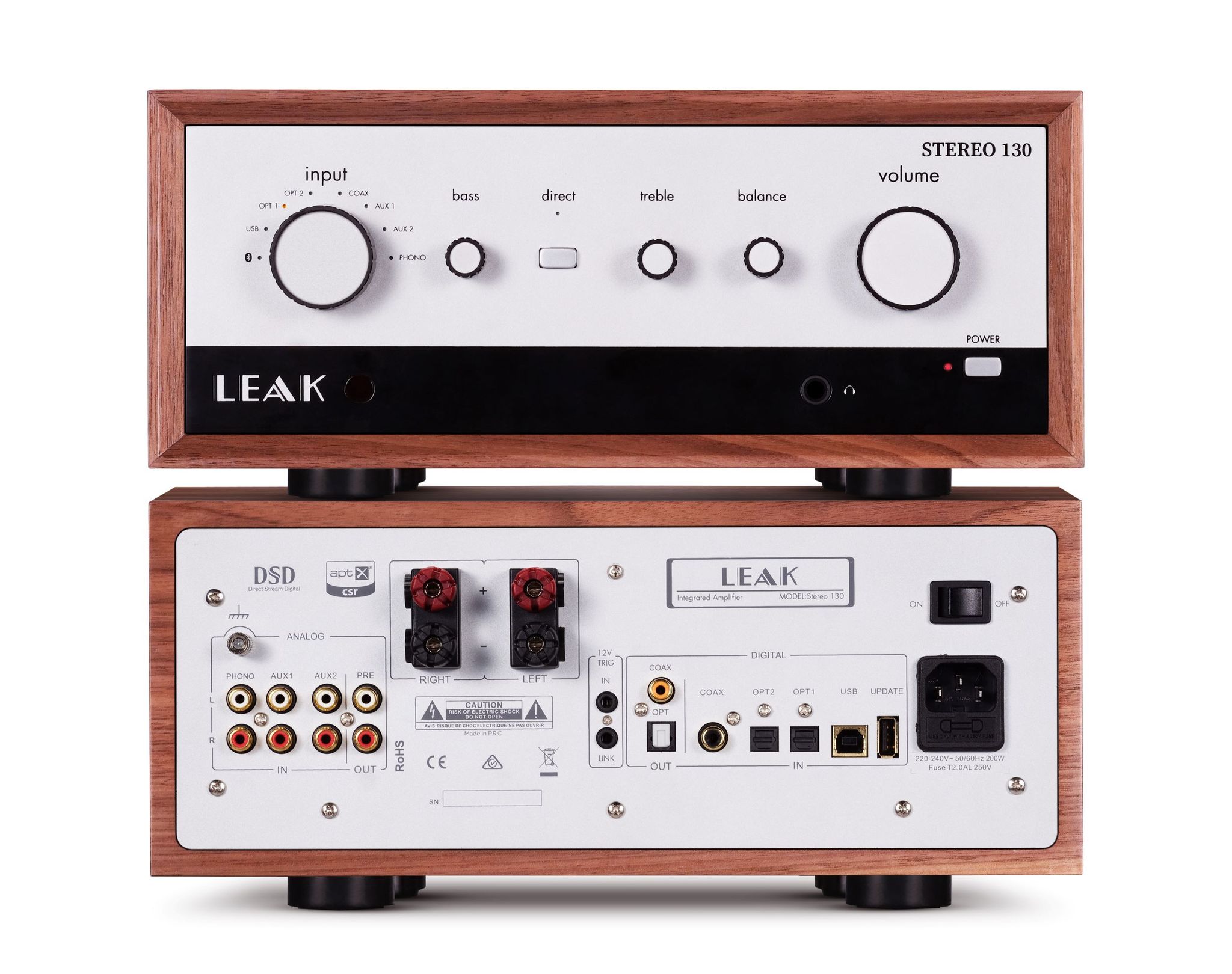 Leak Stereo 130 versterker + CDT + Wharfedale Linton Heritage luidsprekers + stands walnoot